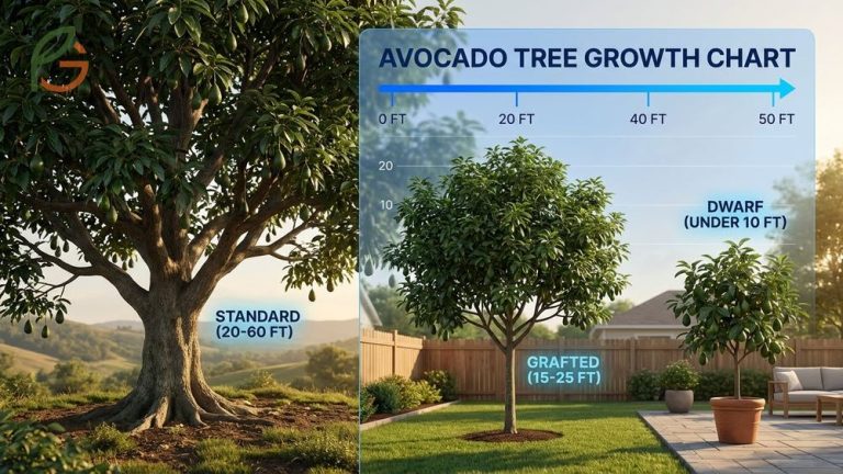 How big do avocado trees get guide illustrating growth habits from compact dwarfs to tall standards.