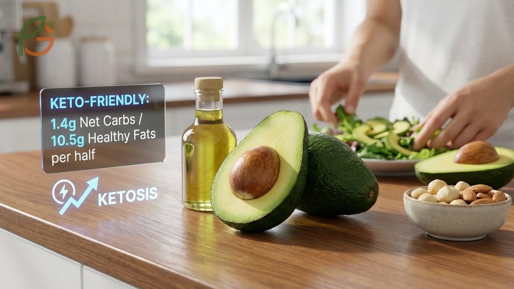 Keto diet avocado benefits featuring high fat content and low glycemic index of 40.