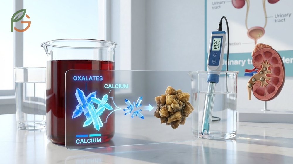 High oxalate levels in cranberry juice may increase kidney stone risk by binding with calcium in urine.