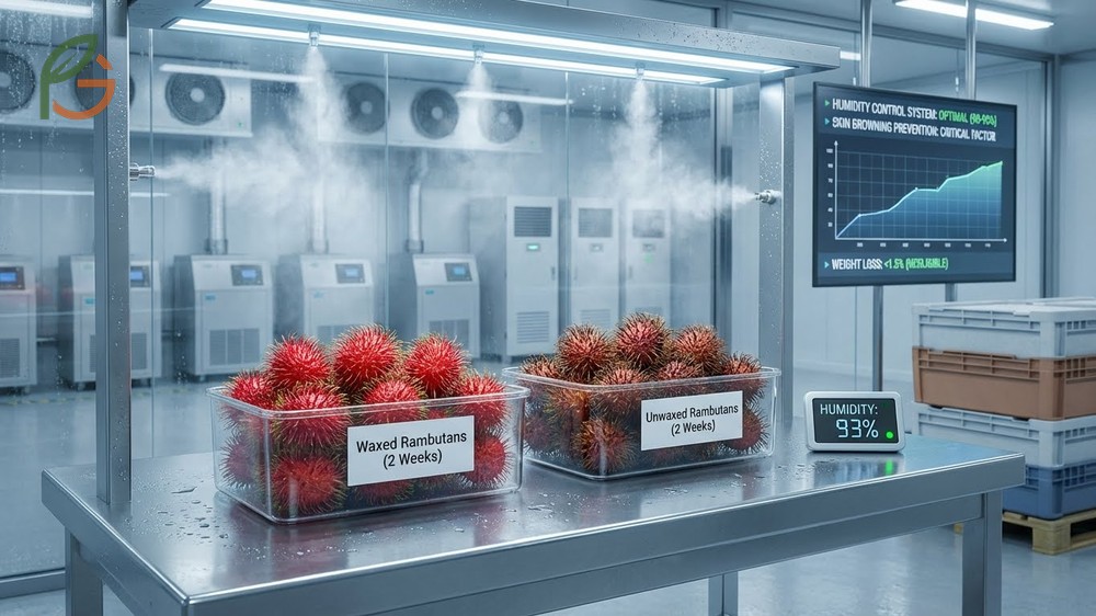 Rambutan storage tips include keeping humidity between 90-95 percent to minimize water loss.