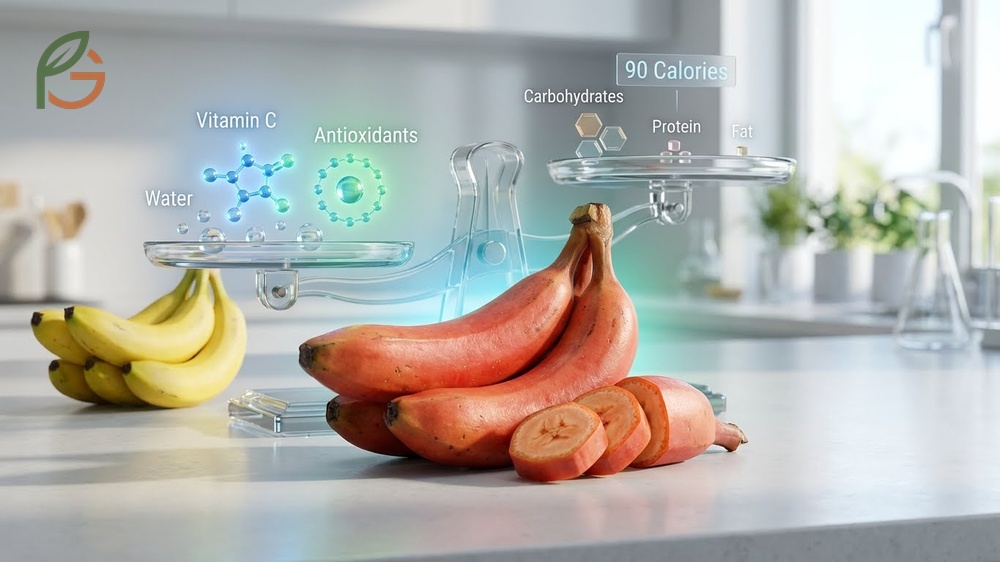 Red banana nutrition offers 90 calories per serving and provides 25 percent of the daily value for vitamin B6.