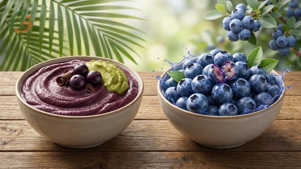 Taste difference acai offers earthy notes with 10 percent sugars while blueberries provide sweet bursts.