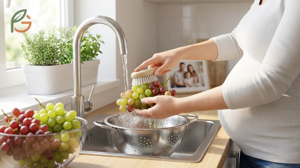 Washing grapes pregnancy safety tips using vinegar solution to remove pesticides.