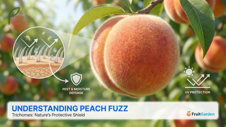 What is peach fuzz illustrating the protective layer of trichomes on fresh peach skin.