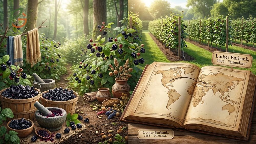 Wild blackberries growing in nature representing their long history as a food source and their high antioxidant content.