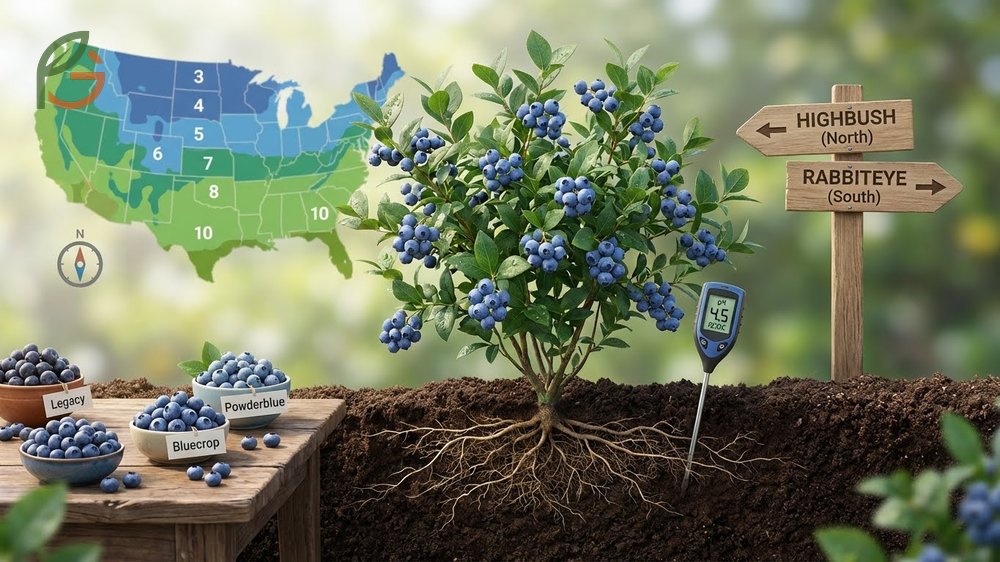 How to grow blueberries with proper sun exposure requiring 4 to 6 hours of direct sunlight daily for maximum fruit production and sweetness.