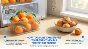 How to store tangerines correctly at 39 to 46 degrees prevents mold growth and extends freshness to 6 weeks.