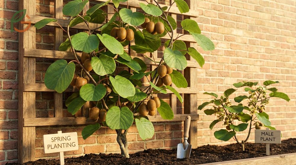 Kiwi plant varieties like fuzzy Hayward and hardy Anna need specific identification of male flowers with yellow stamens.