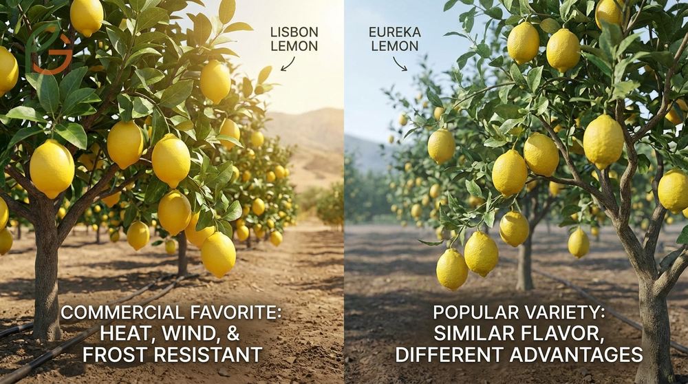 Meyer vs Lisbon lemon comparison notes Lisbon trees tolerate heat well while Meyer trees handle cold climates.