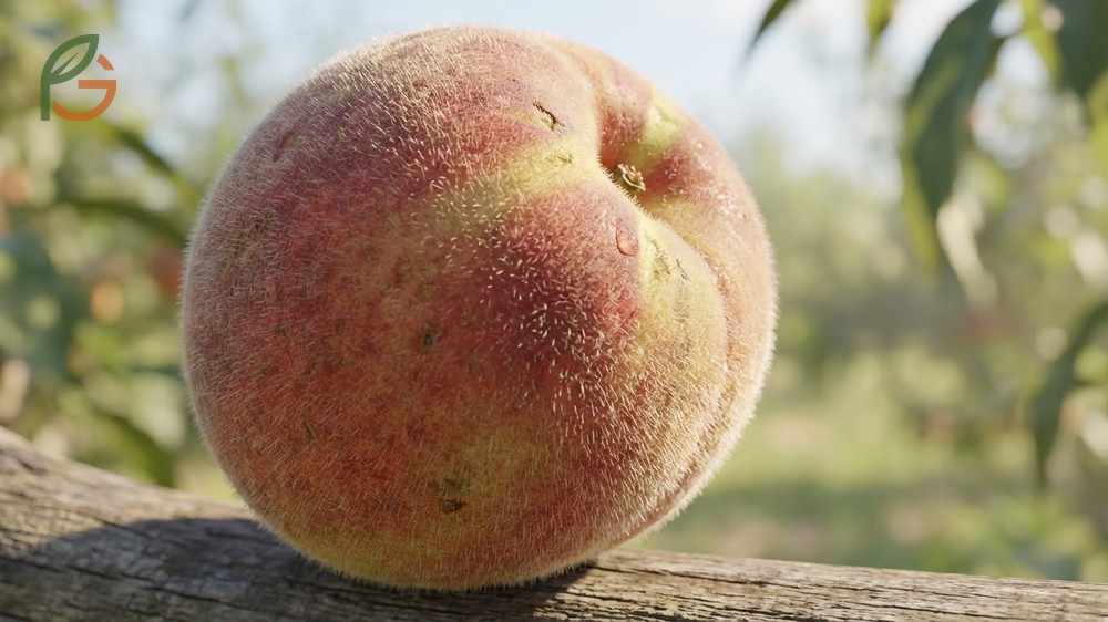 What is peach fuzz magnified to show dense hair-like structures protecting the fruit epidermis.