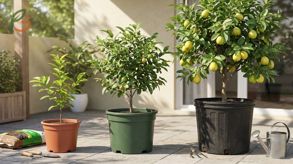 Pot size for guava trees ranges from 12 inches for young plants to 24 inches for mature fruit production.