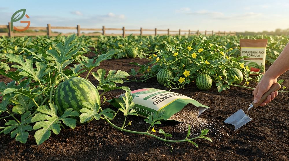 Best fertilizer for watermelon shifts from balanced ratios to high potassium formulas during fruit set.