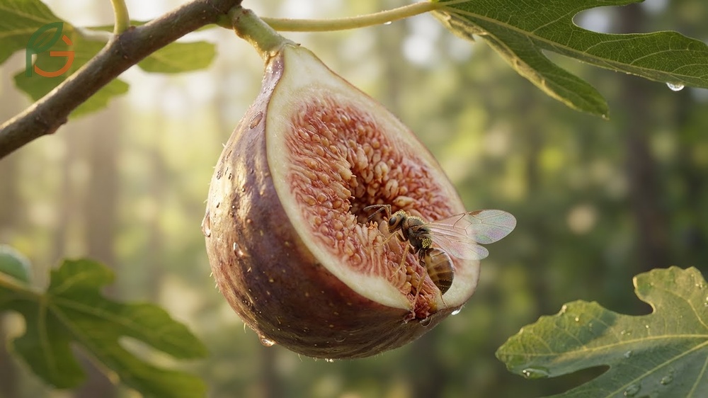 Fig wasp relationship showing the 4 week life cycle inside the fig for pollination.