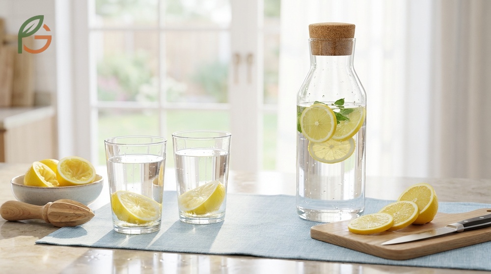 How much lemon water per day recommendation is one to two glasses using half a lemon each.