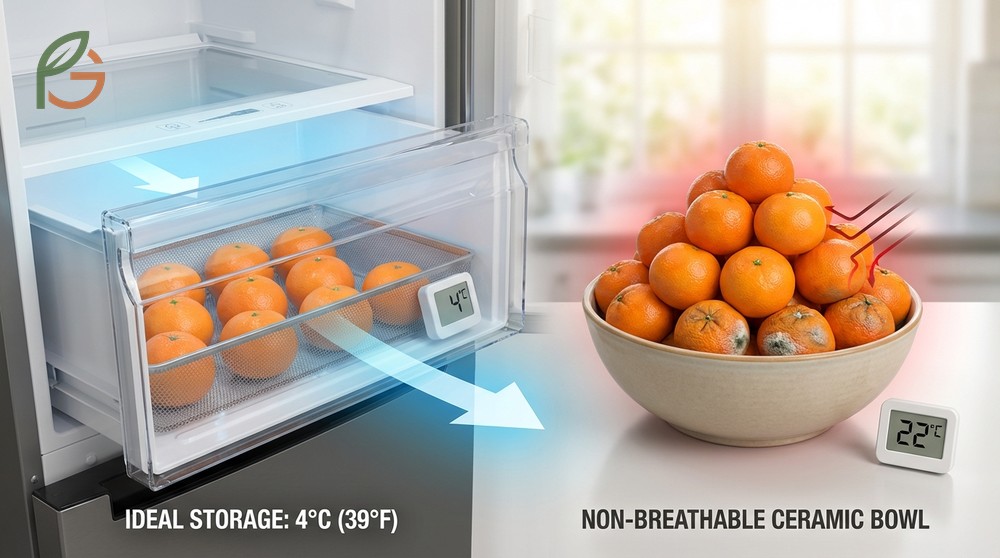 How to store tangerines at 4 degrees Celsius maintains quality for weeks by maintaining 90 percent humidity.