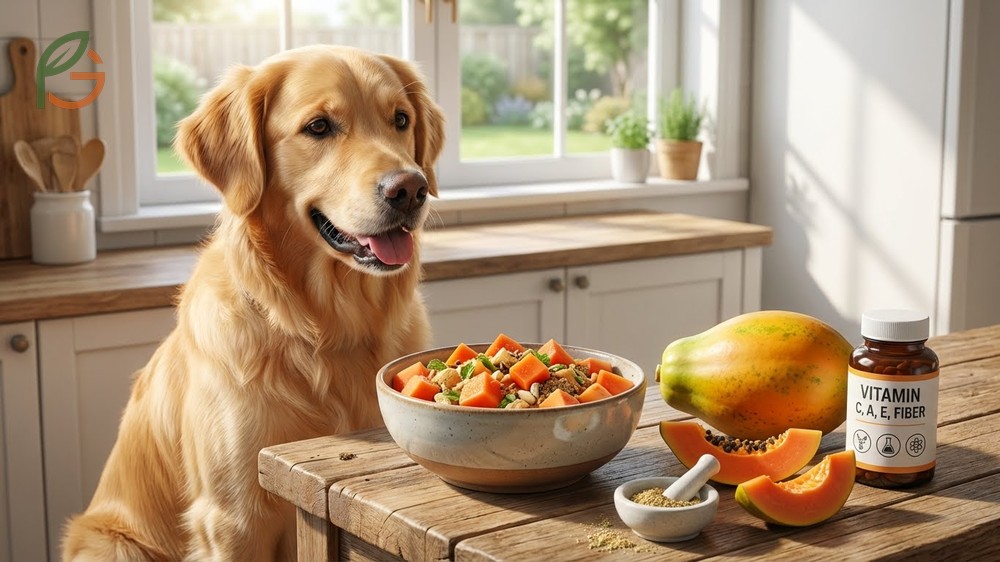 Is papaya good for dogs due to fiber content that aids digestion and supports immune function with vitamins A and C.