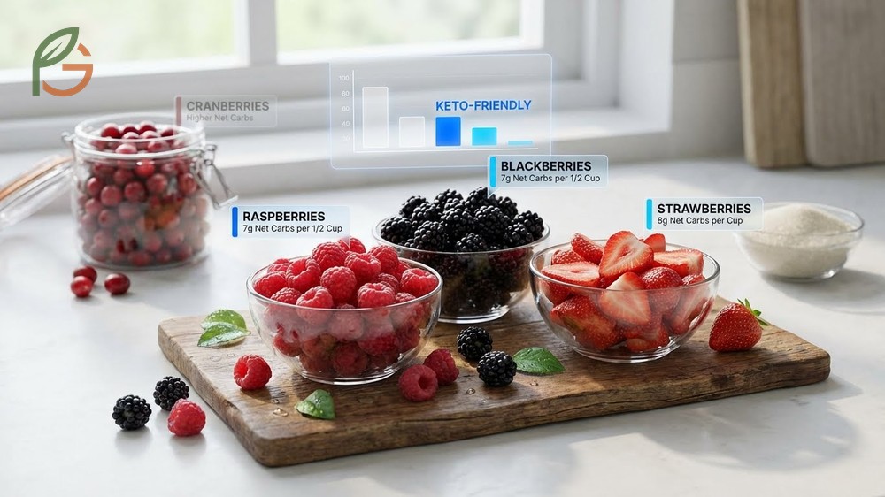 Keto berry options like raspberries and blackberries offer lower net carbs than cranberries for keto diets.