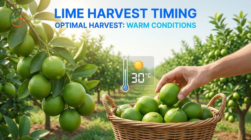 A timeline chart showing the best months for harvesting Persian and Key limes in different climates.