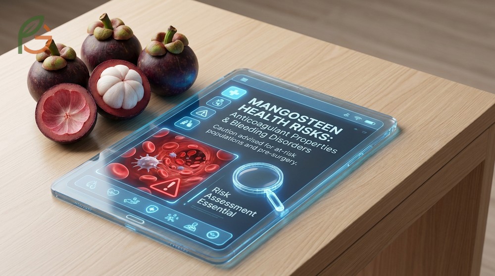 Mangosteen health risks involve slowed blood clotting which affects individuals with bleeding disorders.