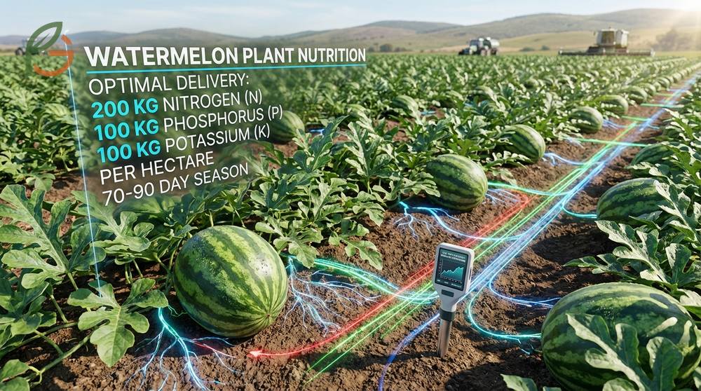 Watermelon plant nutrition requires 200 kg of nitrogen per hectare for optimal growth and production.