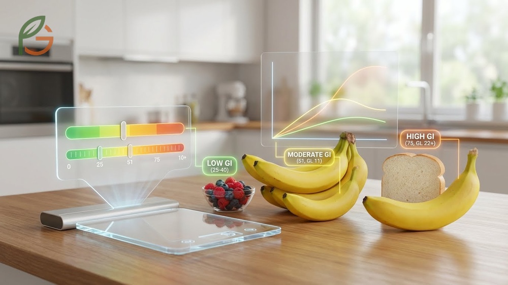 Banana glycemic index and blood sugar impact can be managed by pairing the fruit with protein sources.