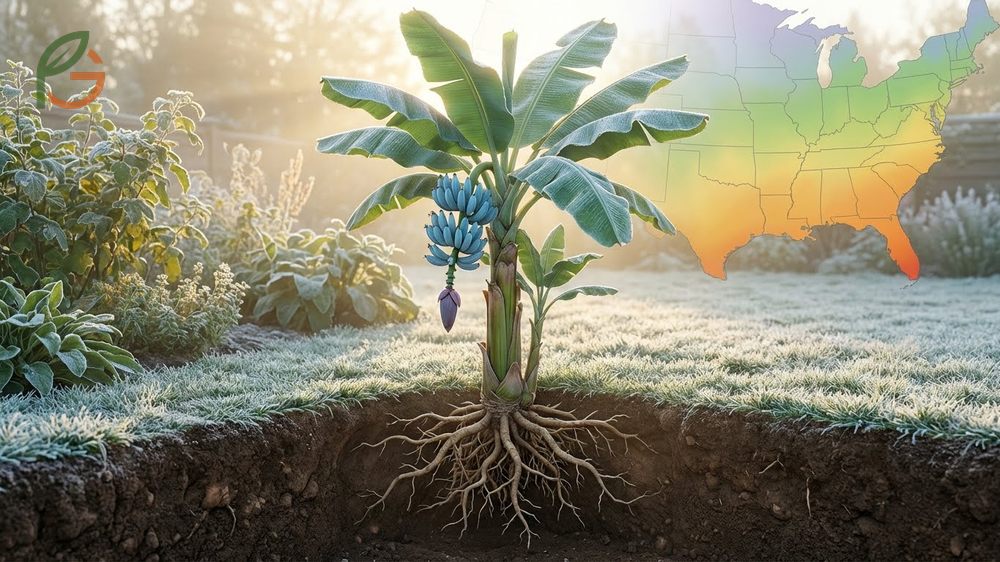 Blue banana variety withstands cold temperatures down to 20 degrees Fahrenheit making it suitable for zone 8.