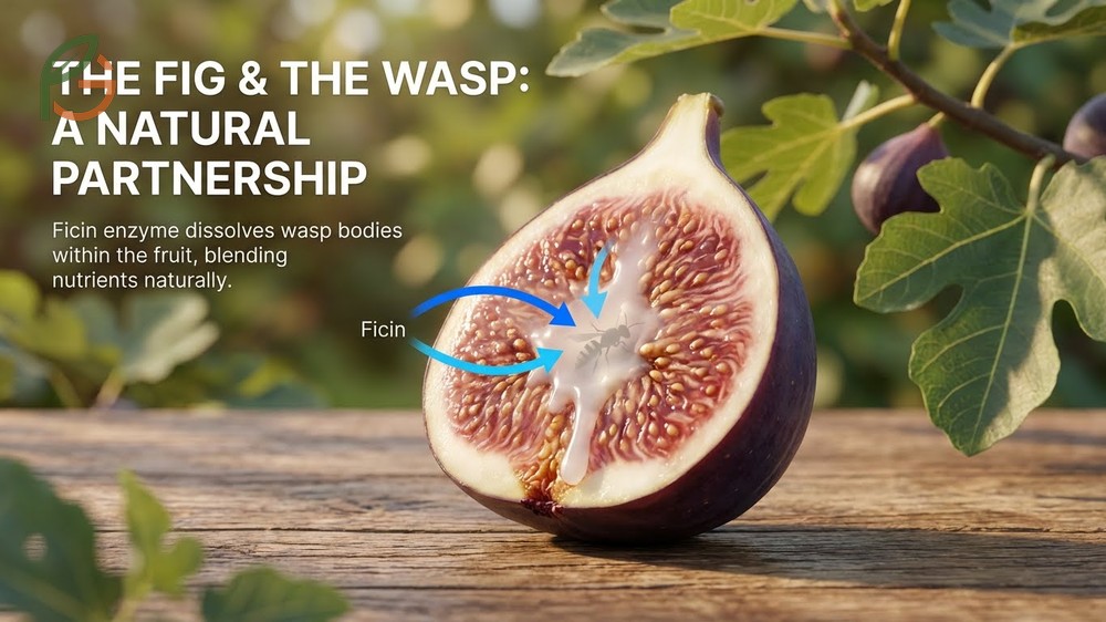 Do figs contain wasps clarified by explaining how the ficin enzyme dissolves the insect.