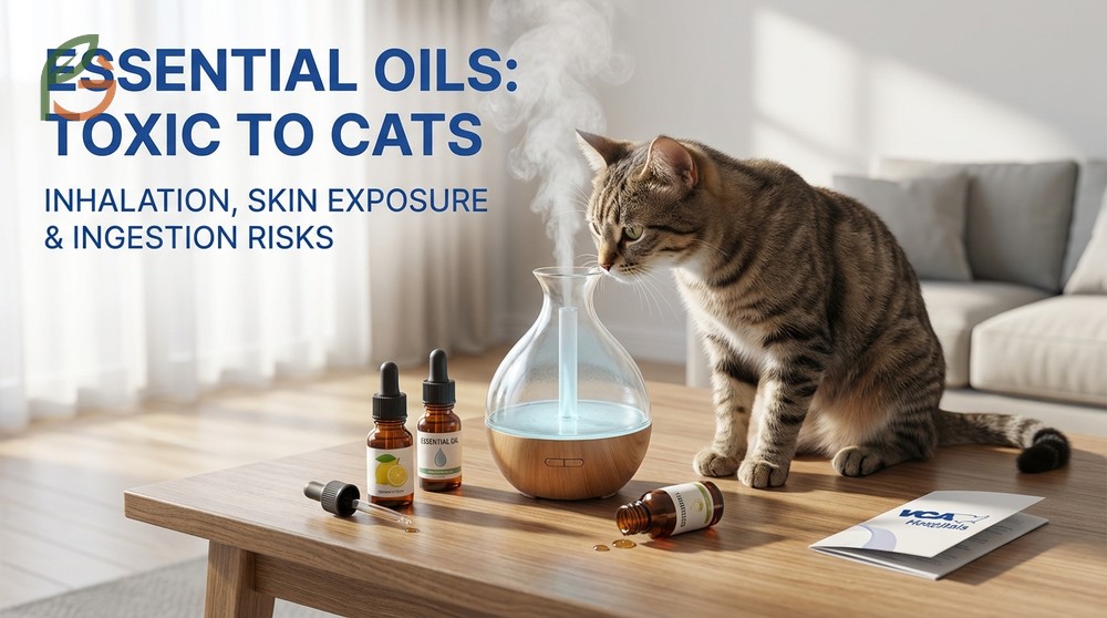 Essential oils toxic to cats list identifying dangerous compounds in citrus tea tree and peppermint oils.
