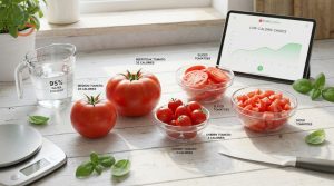 How many calories in a tomato varies by size ranging from 3 calories for cherry types to 33 for beefsteaks.