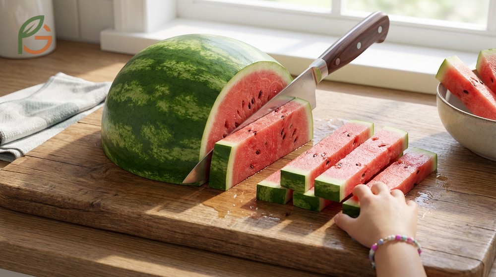 How to cut watermelon sticks creates a convenient handle with the rind perfect for children and picnics.