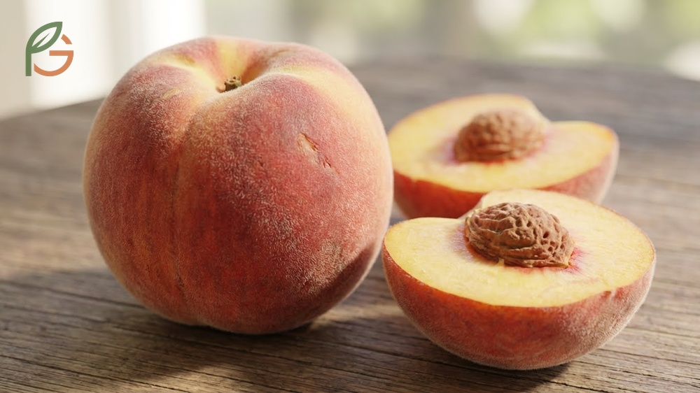 Physical properties of peaches showing fuzzy epidermis fleshy mesocarp and hard stone pit structure.