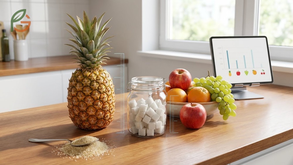 Comparison of sugar levels in pineapple versus berries and apples to help diabetics make informed fruit choices.