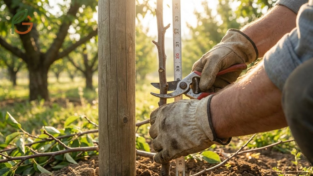 Training cherry tree branches using central leader or open center systems to establish strong structural framework.