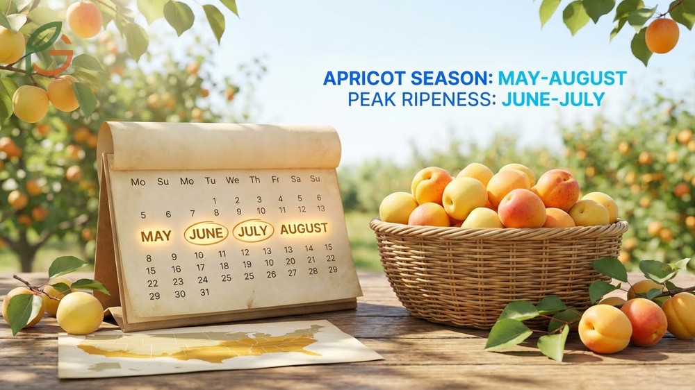 When is apricot season explanation highlighting the May through August window for fresh fruit availability in the US.