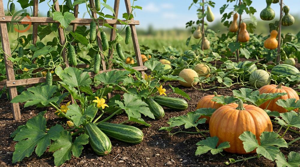 Zucchini plant family characteristics including trailing vines and specialized pepo-type berries with rinds.