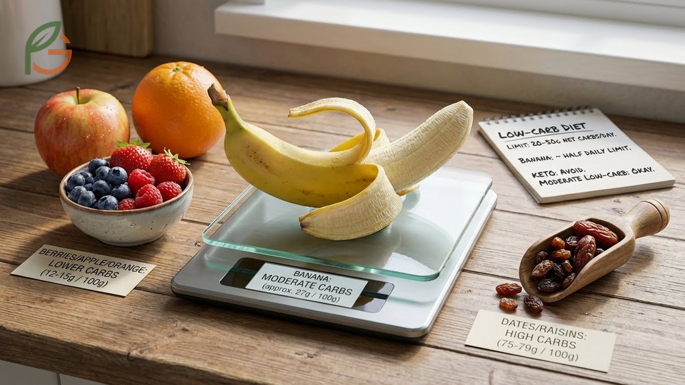 Are bananas high in carbs compared to berries but fit well into moderate carbohydrate diets for active people.