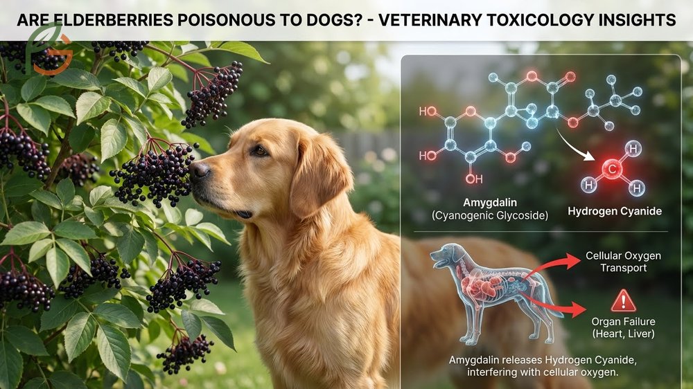 Are elderberries poisonous to dogs due to amygdalin which causes symptoms within 10 to 20 minutes.