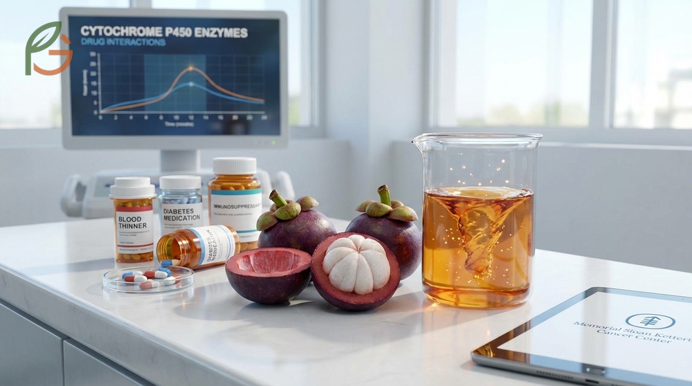 Mangosteen side effects include interactions with blood thinners and diabetes medications via CYP450 enzymes.
