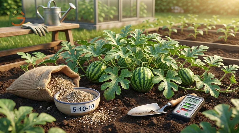 NPK for watermelons utilizes a 5-10-10 ratio during flowering to support healthy fruit development.
