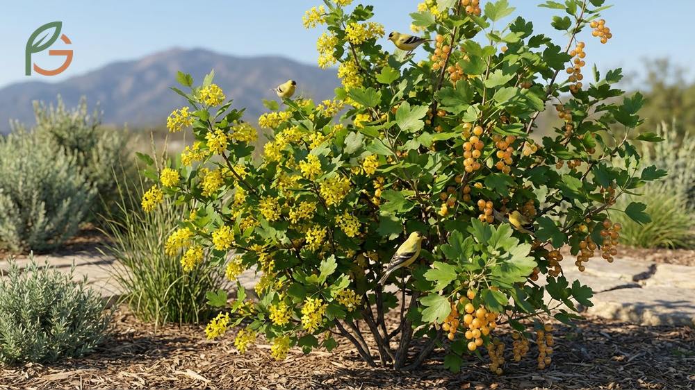 Ribes aureum golden currant planting requirements showing optimal growth in well-draining soil with pH between 5.5 and 7.0.