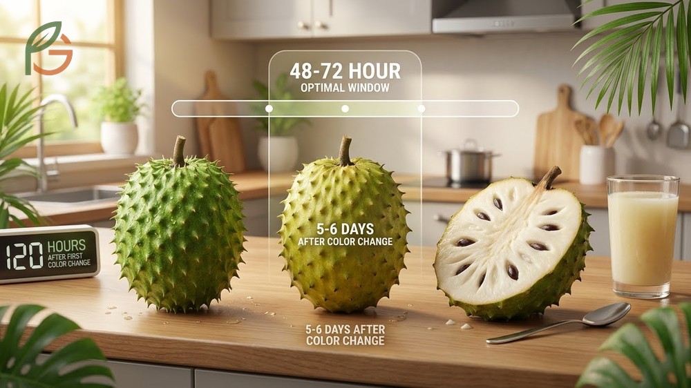 When soursop is ready to eat depends on keeping it at room temperature for 4 to 7 days for peak sweetness.