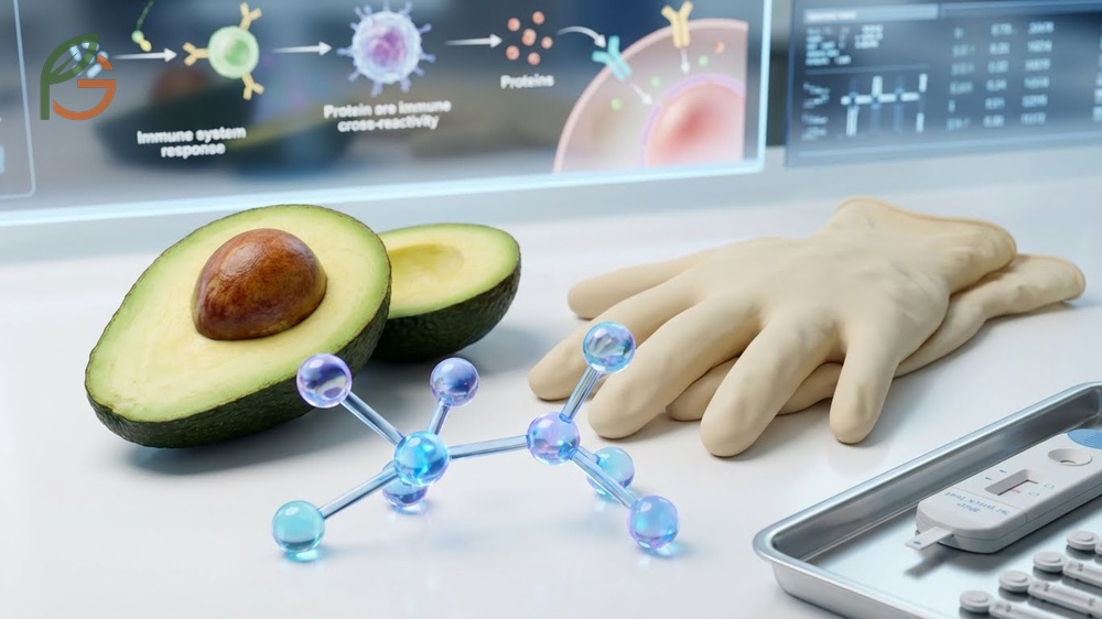 Avocado and latex allergy connection showing cross-reactivity in 50 percent of latex patients.