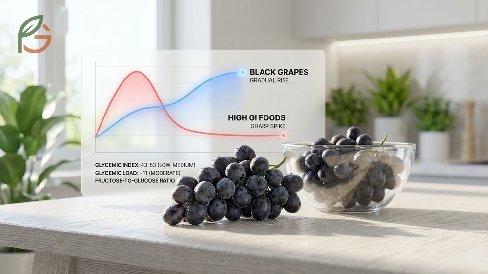 Black grapes and diabetes management strategies using portion control and protein pairing.