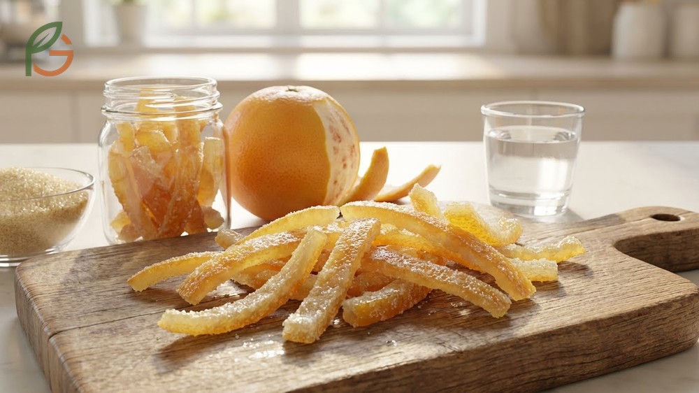 Candied grapefruit peel offers a sweet treat that preserves over 2 grams of fiber per serving for health.