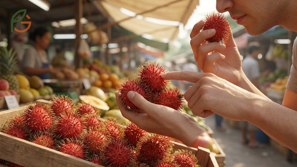 Checking rambutan ripeness involves a simple four point inspection routine taking about 10 seconds per fruit.