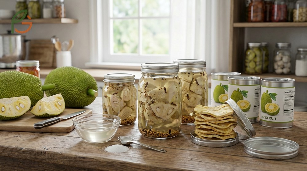 Preserve jackfruit fresh using dehydration or pickling methods to extend the shelf life significantly beyond standard refrigeration.