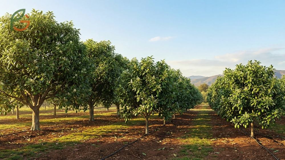 Spacing for avocado trees requires 20 to 25 feet between standards to ensure proper light penetration.