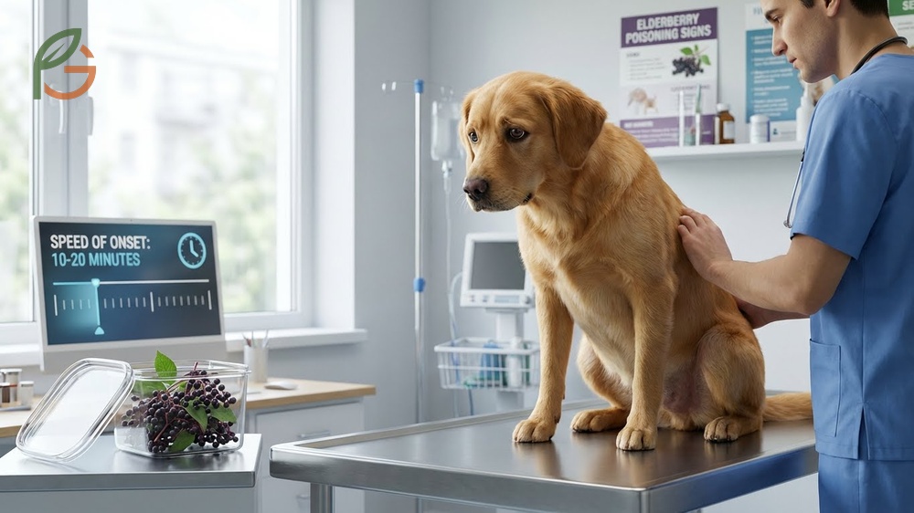 Symptoms of elderberry poisoning in dogs range from drooling and vomiting to severe respiratory distress.