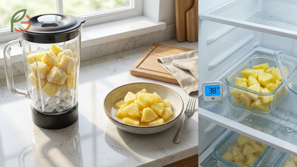 Thawing frozen pineapple slowly in the refrigerator preserves the best texture for eating raw fruit.