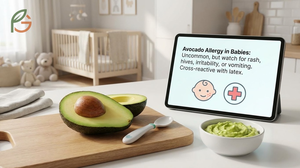 Avocado allergy baby symptoms include hives or redness on the face which require monitoring during the first introduction.